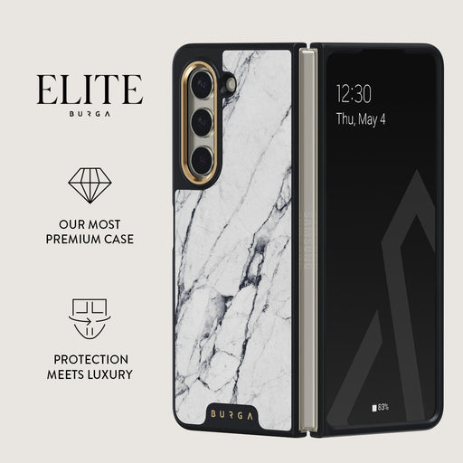 Satin White - Marble Samsung Galaxy Z Fold 5 Case 2