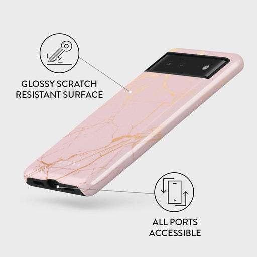 Peachy Gold - Pink Marble Google Pixel 6 Case 3